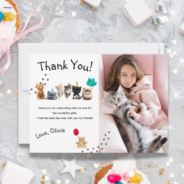 Remerciements Carte de remerciement plate pour l'anniversaire d' (Cute Kitten Birthday Party Flat Thank You Card)