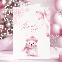 Carte de remerciement pliable ours polaire rose