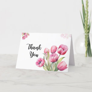 Remerciements Carte de remerciement pliée aux tulipes roses aqua
