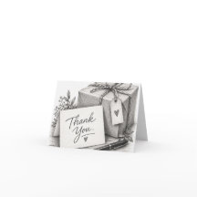 Carte de remerciement pliée avec crayon esquisse d