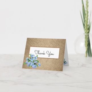 Remerciements Carte de remerciement pliée avec fleurs en toile d