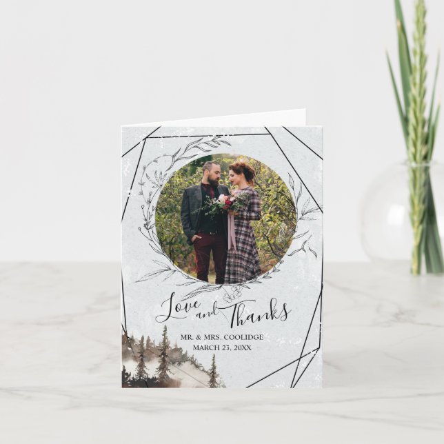 Remerciements Carte de remerciement pliée avec forêt, corbeau et (Devant)