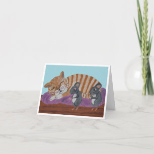 Remerciements Carte de remerciement pliée Chat endormi et Souris