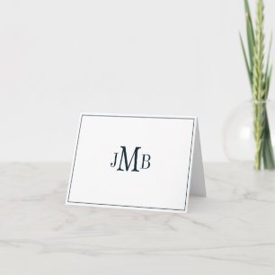 Remerciements Carte de remerciement pliée Monogramme Navy sur Bl