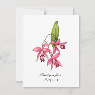 Remerciements Carte de remerciement pliée Orchidée rose à l'aqua