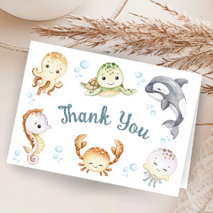 Remerciements Carte de remerciement pliée pour Baby Shower Océan