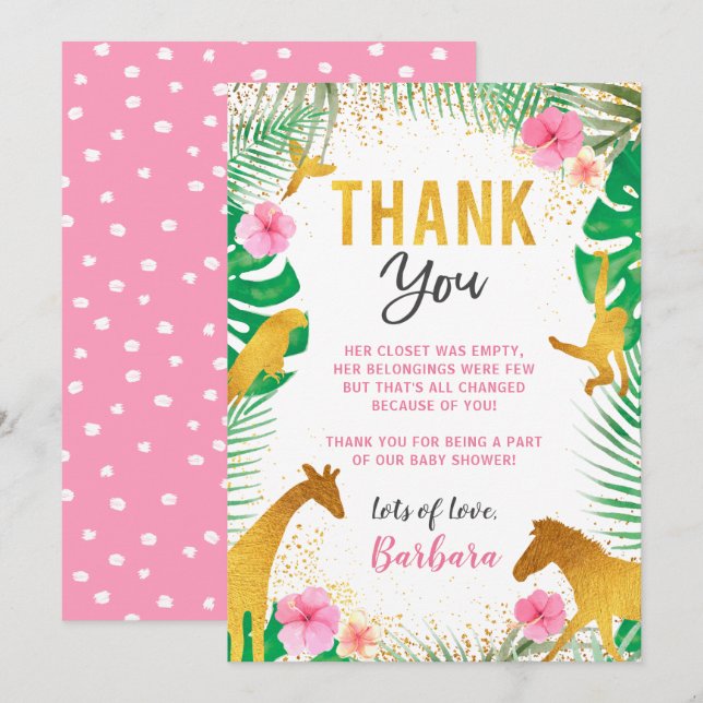 Remerciements Carte de remerciement pour Baby Shower Animaux de  (Devant / Derrière)