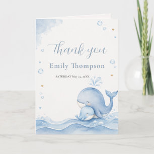 Remerciements Carte de remerciement pour Baby Shower Baleine Ble