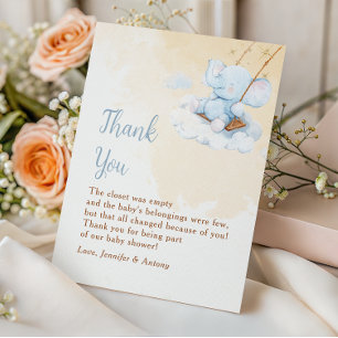 Remerciements Carte de remerciement pour Baby Shower Bleu Élépha