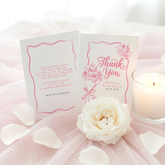 Remerciements Carte de remerciement pour Baby Shower de mariage  (Pink Whimsical Bridal Shower Thank You Card Fresh Off The Market)