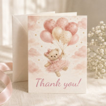 Carte de remerciement pour Baby Shower Fille Ours