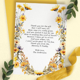 Remerciements Carte de Remerciement pour Baby Shower Fleur Jaune
