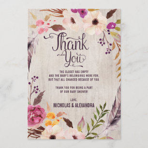 Remerciements Carte de remerciement pour Baby Shower Floral Boho