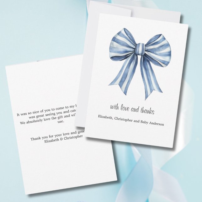 Remerciements Carte de remerciement pour Baby Shower Garçon Arc- (Blue Bow Baby Shower Thank you card. Classic and Elegant. With Love and Thanks)