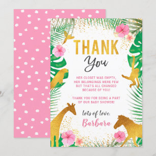 Remerciements Carte de remerciement pour Baby Shower Jungle rose