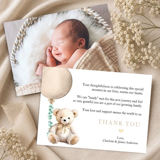 Remerciements Carte de remerciement pour Baby Shower Ours Neutre (Photo Thank You Card)