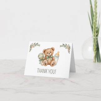 Remerciements Carte de remerciement pour Baby Shower Ourson Vert
