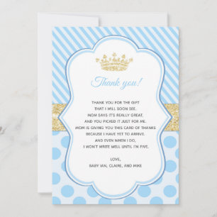 Remerciements Carte de remerciement pour Baby Shower Prince Bleu