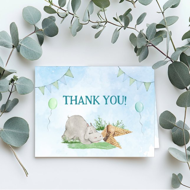 Remerciements Carte de remerciement pour fête d'anniversaire d'H (Sleepy Hippo Kids Birthday Party Thank You Card)
