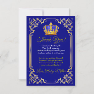 Remerciements Carte de remerciement pour la Baby Shower royale
