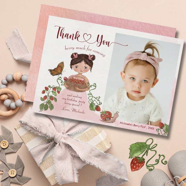 Remerciements Carte de remerciement pour l'anniversaire des enfa (Berry Sweet Kids Birthday Photo Thank You Card)