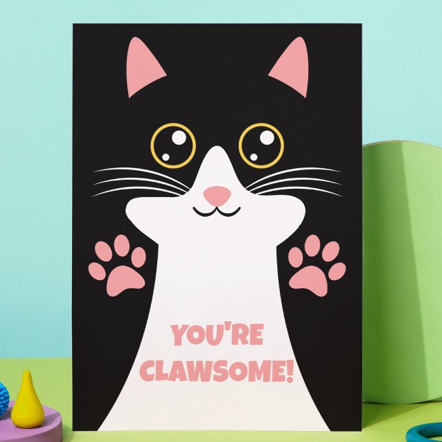 Remerciements Carte de remerciement pour l'anniversaire des enfa ("You're claw some" cute kitty cat kid's birthday thank you card girls bday party )
