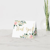 Carte de remerciement pour mariage avec fleurs ros