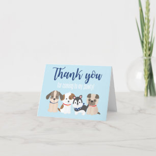 Remerciements Carte de remerciement Puppy Pawty bleue