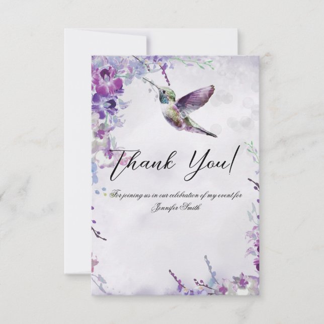 Remerciements Carte de remerciement Purple Orchids Hummingbird (Devant)