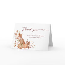Carte de Remerciement Renard Citrouille Neutre et