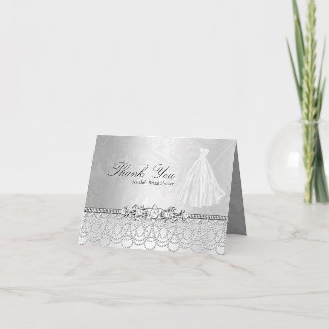 Remerciements Carte de remerciement Robe de Mariée & Bijoux (Devant)