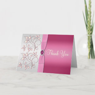 Remerciements Carte de remerciement rose et argent