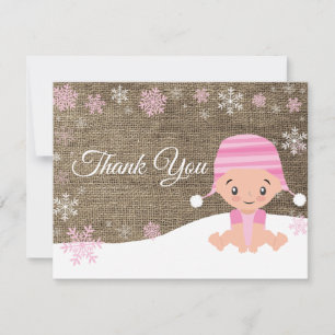 Remerciements Carte de remerciement rose flocon de neige d'hiver