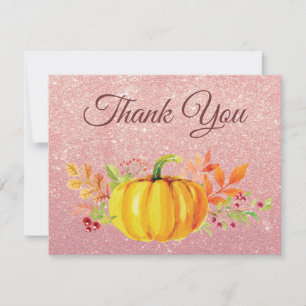 Remerciements Carte de remerciement Rose Gold Pink Glitter Pumpk