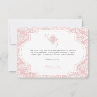 Remerciements Carte de remerciement rose pour ma première commun