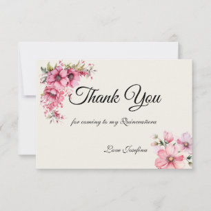 Remerciements Carte de remerciement rose pour Quinceanera