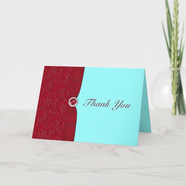 Remerciements Carte de remerciement Ruby Red et Aqua (Devant)