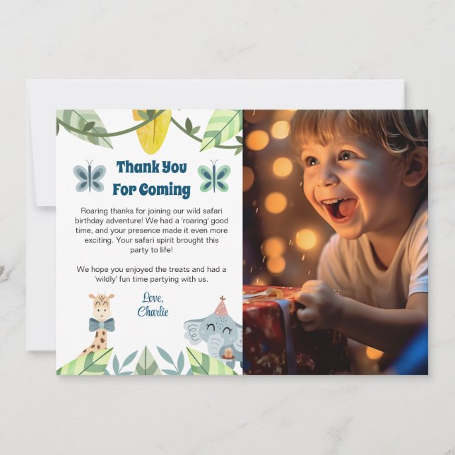 Remerciements Carte de remerciement Safari avec photo (Devant)
