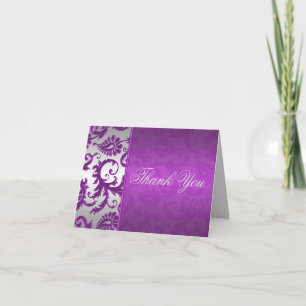 Remerciements Carte de remerciement Silver and Purple Damask II