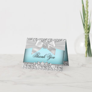 Remerciements Carte de remerciement Silver Blue Glitter & Jewel