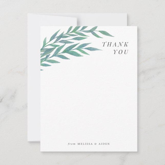 Remerciements Carte de remerciement simple branche bleu vert (Devant)