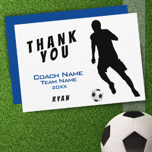 Remerciements Carte de remerciement Soccer Blue pour l'entraîneu