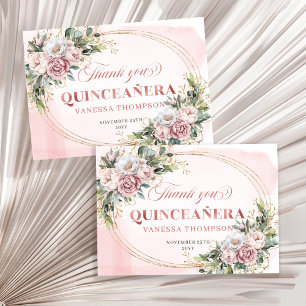 Remerciements Carte de remerciement Sweet 15 Boho Rose Gold Flor