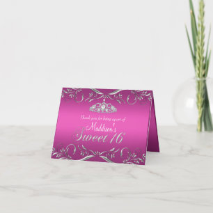 Remerciements Carte de remerciement Sweet 16 Couronne argent et