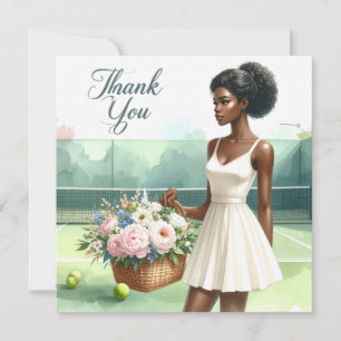 Remerciements Carte de remerciement Tennis avec joueur et fleurs