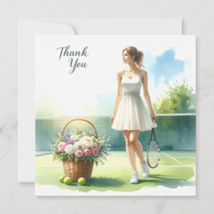 Remerciements Carte de remerciement Tennis avec joueur et fleurs