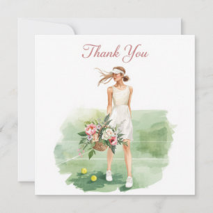 Remerciements Carte de remerciement Tennis avec joueur et fleurs