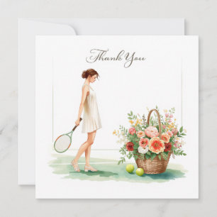 Remerciements Carte de remerciement Tennis avec joueur et fleurs