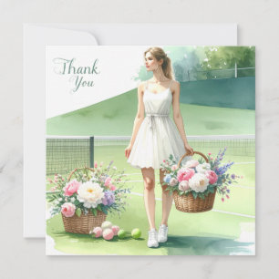 Remerciements Carte de remerciement Tennis avec joueur et fleurs