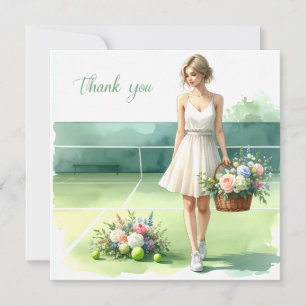 Remerciements Carte de remerciement Tennis avec joueur et fleurs